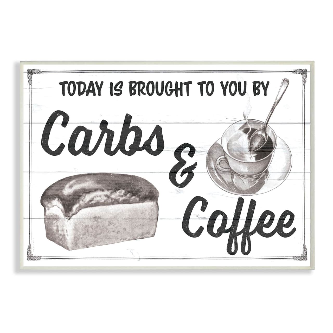 Stupell Industries Carbs and Coffee Kitchen Humor Rustic Word Design Wood Wall Plaque